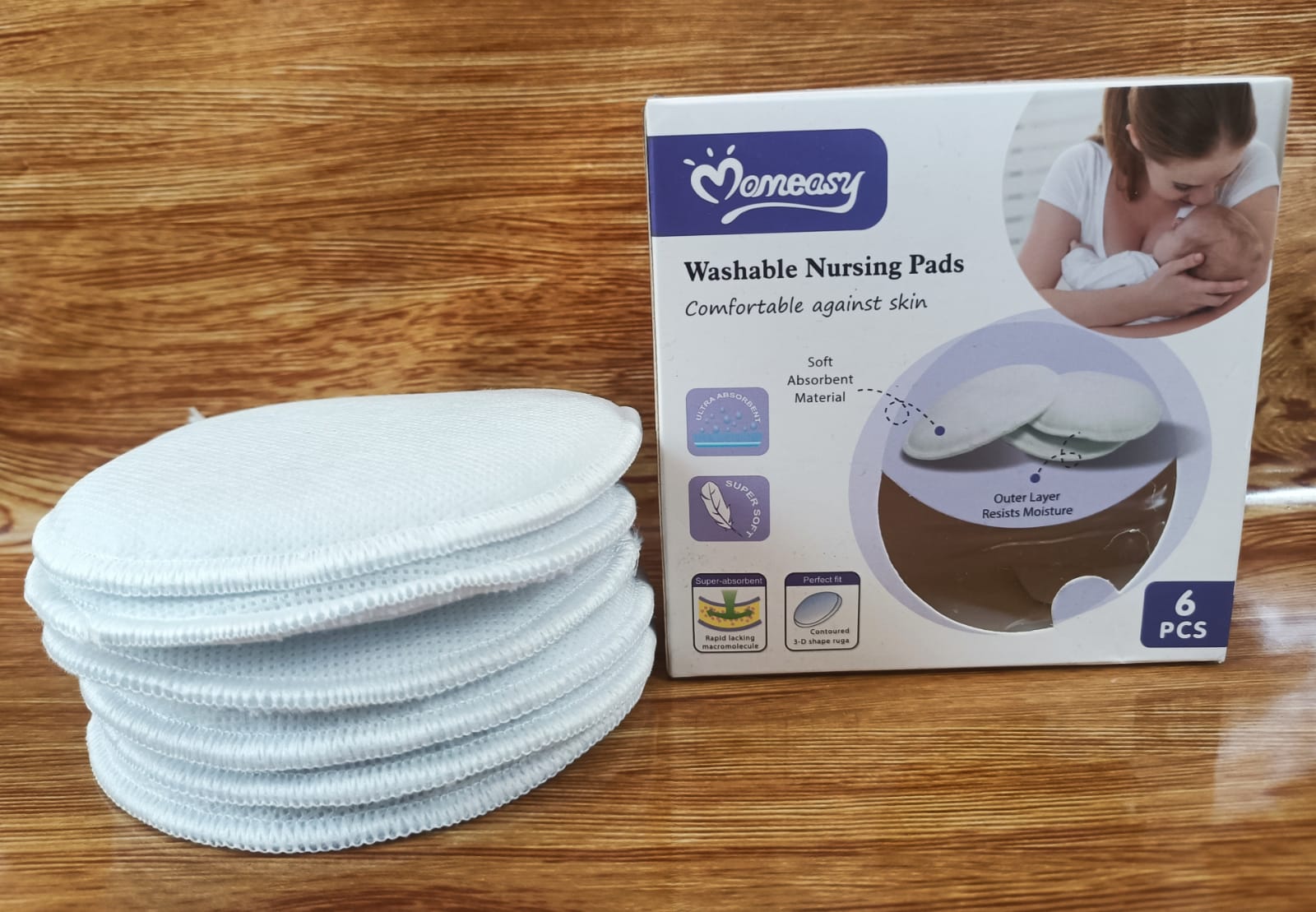 Momeasy Washable Breast Pads for Women – 6pcs | Soft, Reusable & Leak-Proof